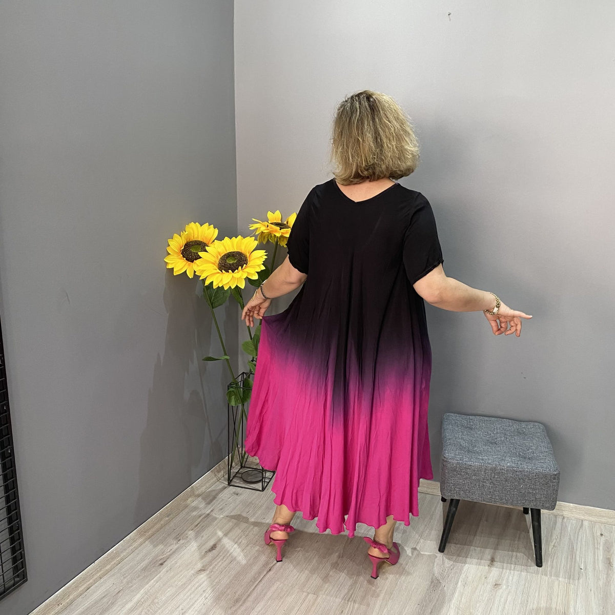 Italijanska priložnostna obleka z dolgimi rokavi z gradientom Tie Dye-SI