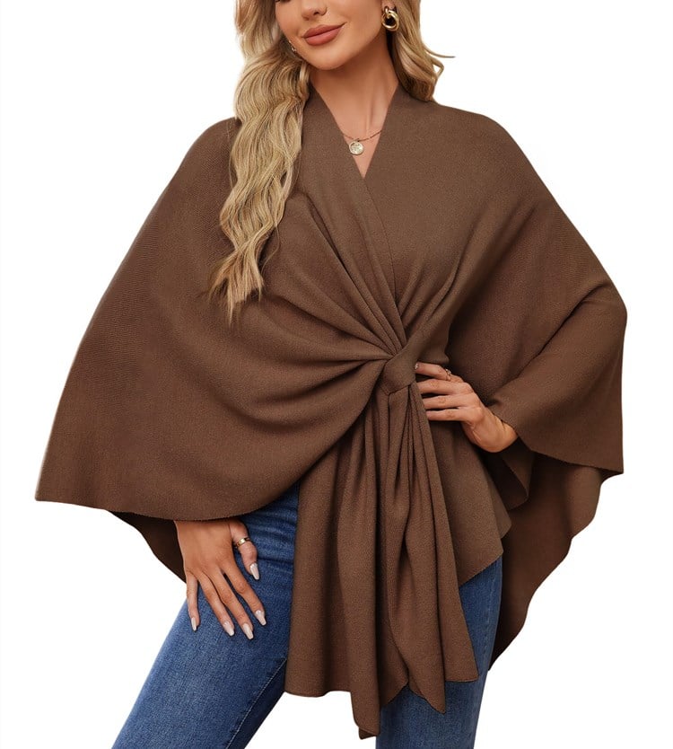🔥Elegant Scarf Drape Soft Poncho Open Front Cardigan-EN