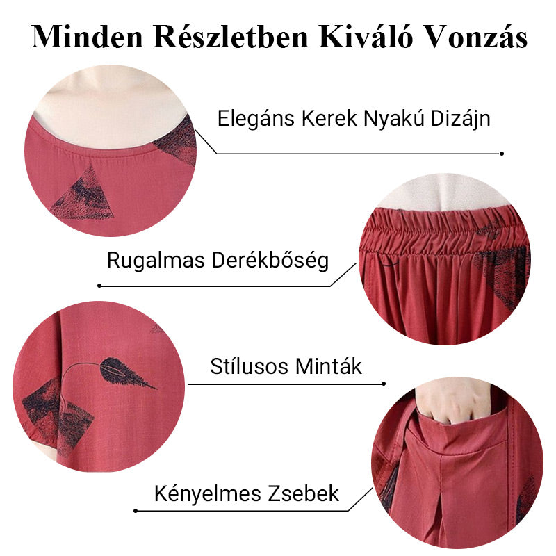 💞 Γυναικείο σετ με κοντομάνικη μπλούζα με σχέδια και παντελόνι cropped με φαρδιά μπατζάκια-GR