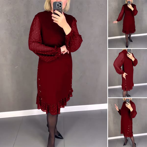 🔥👗[S~5XL]Νέο μοντέρνο, φαρδύ φόρεμα με βολάν, σε μονόχρωμο χρώμα, με μακριά μανίκια-GR