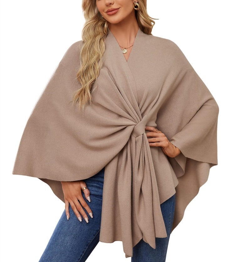 🔥Elegant Scarf Drape Soft Poncho Open Front Cardigan-EN