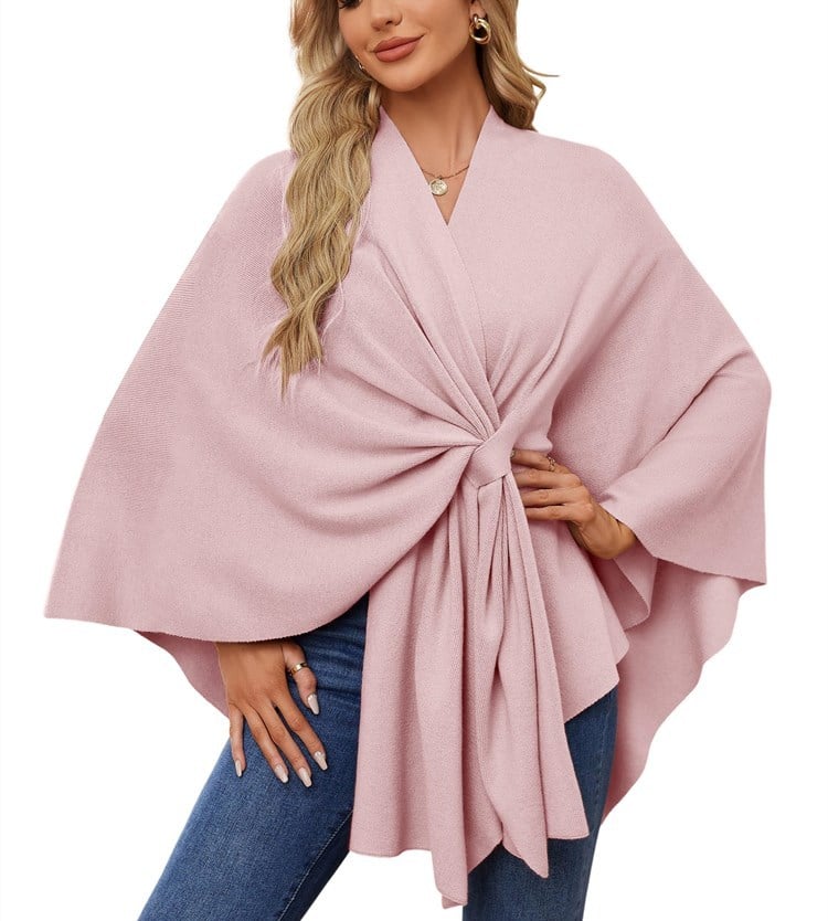 🔥Elegant Scarf Drape Soft Poncho Open Front Cardigan-EN