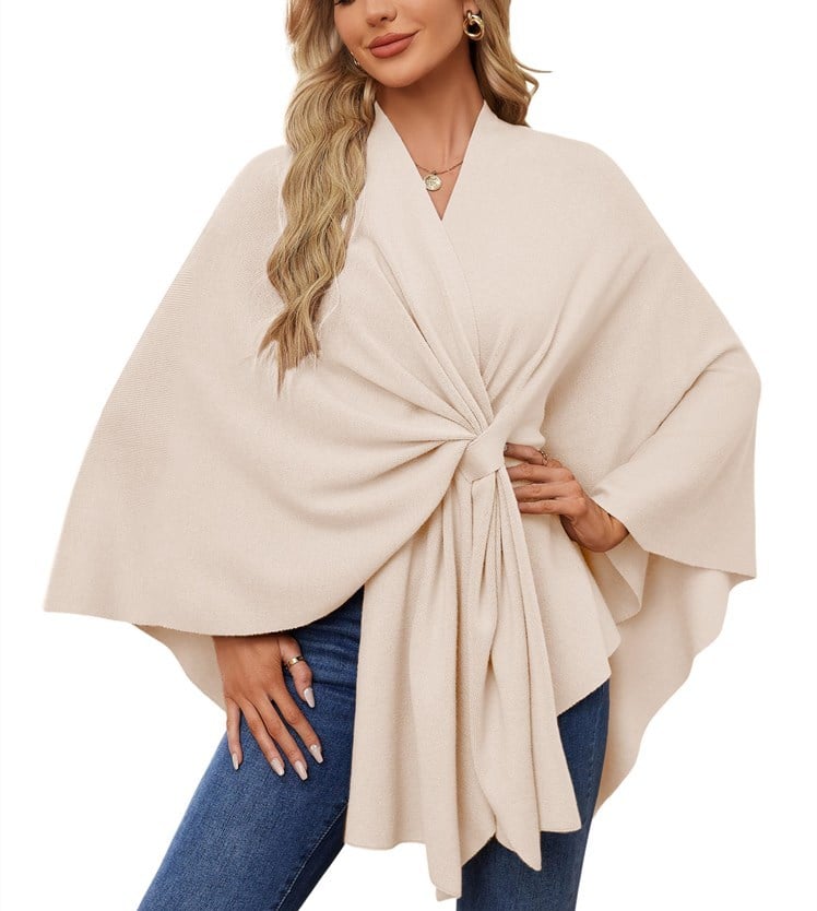 🔥Elegant Scarf Drape Soft Poncho Open Front Cardigan-EN