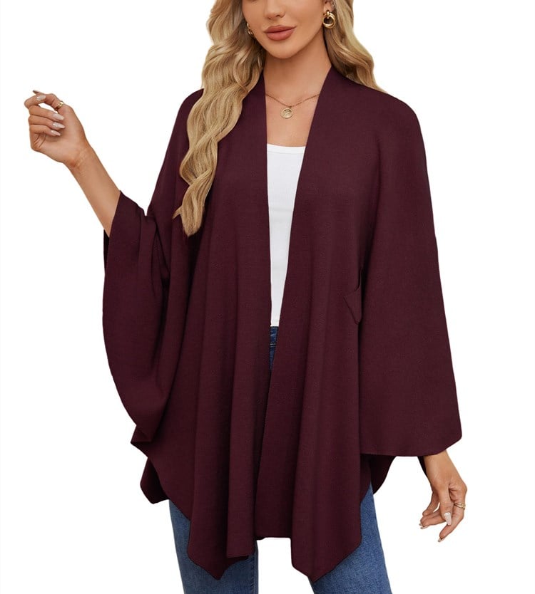 🔥Elegant Scarf Drape Soft Poncho Open Front Cardigan-EN