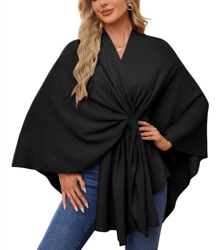 🔥Elegant Scarf Drape Soft Poncho Open Front Cardigan-EN