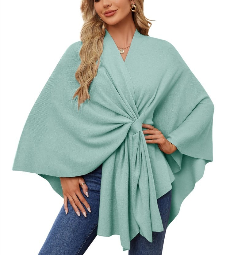 🔥Elegant Scarf Drape Soft Poncho Open Front Cardigan-EN